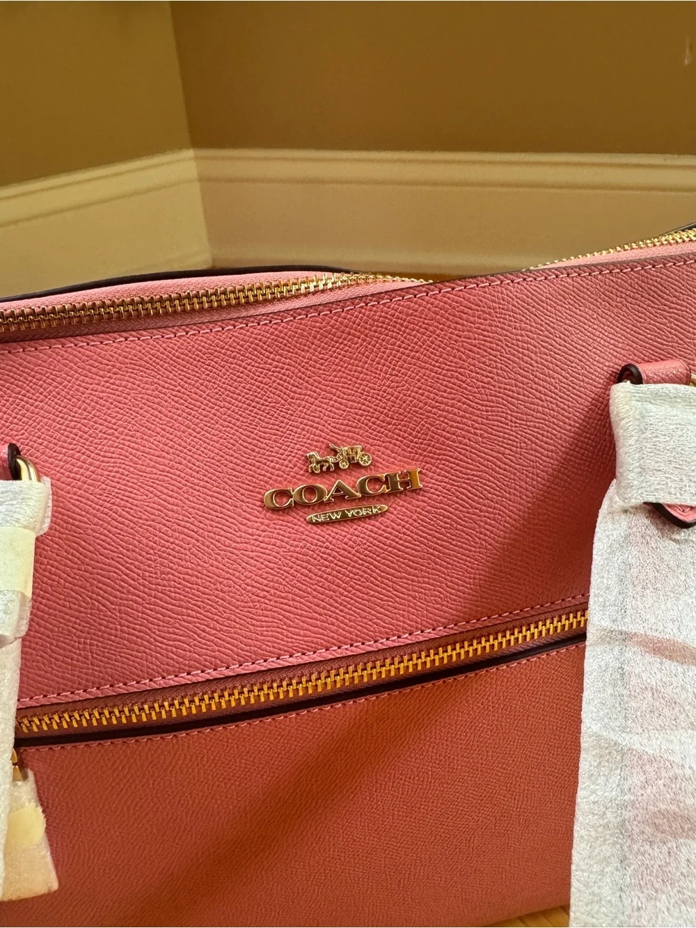 NWT Coach Taffy Pink Pebbled Leather Gallery Tote Shoulder Bag Gold Hardware